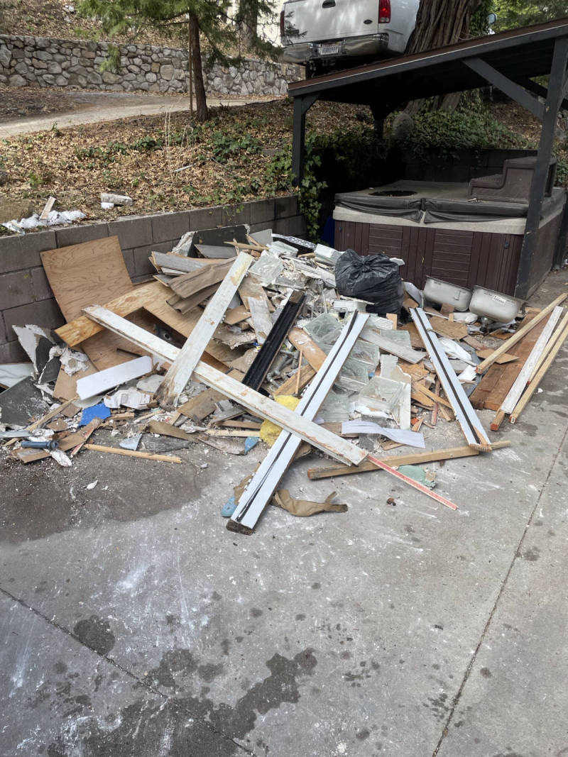 Construction debris before removal — Lake Arrowhead, CA